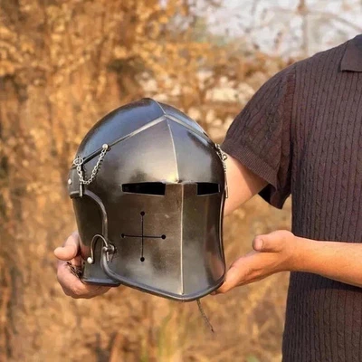 Casco Barbuta Negro ~ Armadura Caballero Medieval 18g Casco Acero Suave Mejor Regalo Foto 1 de 4