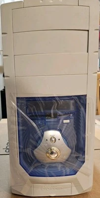 Side Fan ATX Mid Tower Computer Case Silver VINTAGE Metal Beige Usb Reset BLUE - Image 1 of 4