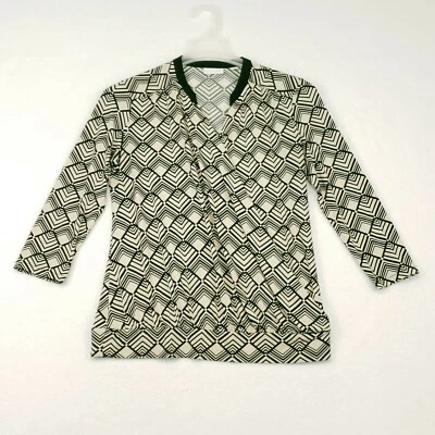 Blusa New York & Company Elástica Sobrepelliz Manga 3/4 Beige Negro Triángulo Talla M Foto 1 de 4
