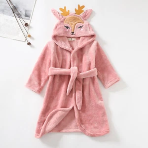 Boys Girls Cartoon Bathrobes Hooded Warm Flannel Night-Robe Cute Soft Sleepwear - Picture 1 of 19