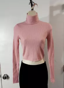 A.L.C. Neiman Marcus Women's Pink Turtleneck Cropped Merino Wool Sweater, XS - Picture 1 of 18