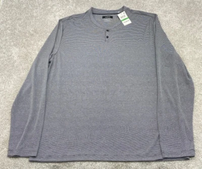 NWT Alfani Henley Mens Large Black Striped Long Sleeve Buttons Moisure Wicking - Image 1 of 4