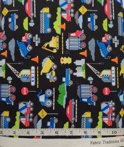 2019 Fabric Traditions Construction Vehicles BTY Cotton Sew Quilt Craft - Picture 1 of 4