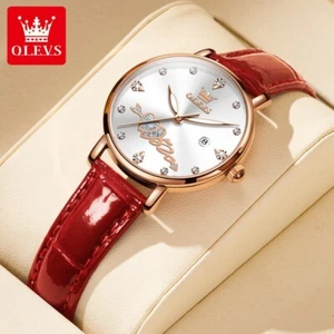 OLEVS Diamond Dial Women's Quartz Genuine Leather Watches Waterproof Wristwatch - Picture 1 of 21