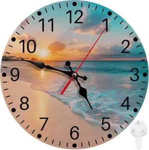 Britimes round Wall Clock Non-Ticking Silent Battery Operated Clock 10 Inch, Sea - Picture 1 of 8