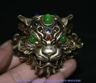 2.8 " Rare China Silver Inlay Gem Fengshui Animal Tiger Head Bust Wealth Pendant
