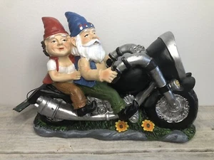 Garden Gnomes Biker Riding Motorcycle Statue Yard Lawn Deco hand painted - Picture 1 of 11