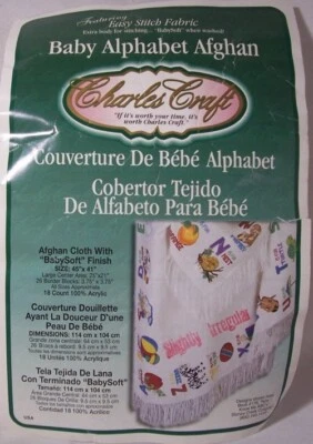 Charles Craft Baby Alphabet Afghan Cross Stitch Kit 45" x 41" White Fabric - Image 1 of 4