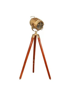 Messing Antik Oberfläche Aluminium Stativ Stehlampe mit braunem Holzstativ - Bild 1 von 6