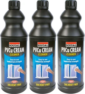 Soudal PVCu Cream Cleaner Solvent Free Windows Doors Plastic 1 Litre x 3 - Picture 1 of 7
