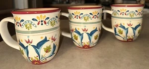 Juego de 3 tazas de café Bobby Flay Sevilla 4 1/4" descatalogadas borde rojo floral - Imagen 1 de 5