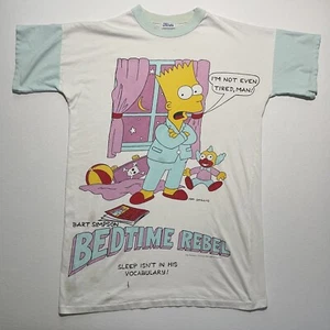 Vintage 90s Bart Simpson Sleep Shirt One Size Single Stitch Ringer 1990 Rare - Picture 1 of 14