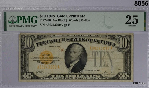 1928 $10 GOLD CERTIFICATE FR#2400 WOODS- MELLON PMG CERTIFIED VF25 #8856 Cover