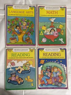 Lot of 4 Gifted and Talented Workbook for Ages 4-8 Language Arts Math Reading+ - Image 1 of 4