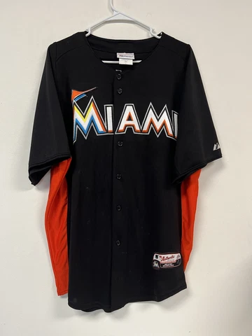 Jose Reyes Miami Marlins Majestic MLB Baseball Jersey Size Large Black Logo Cover
