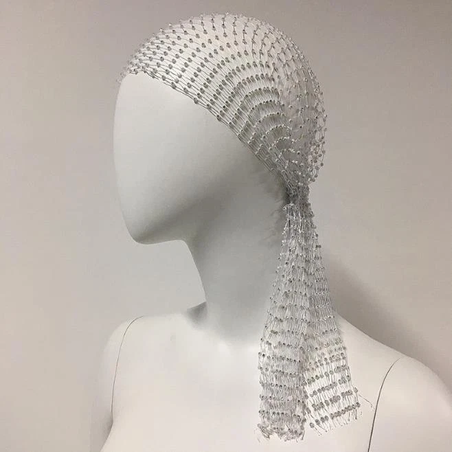 Women Crystal Mesh Hair Net Crochet Cap Snood Rhinestone Turban Hats Head Scarf - Image 1 of 4
