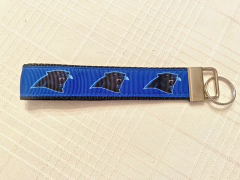 CAROLINA PANTHERS Key Chain Wristlet Lanyard Key Fob, NFL Handmade Free Ship Cover