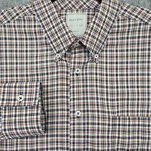 Billy Reid Shirt Mens XXL 2XL Standard Fit Orange Blue Plaid Cotton OCBD EUC - Picture 1 of 9