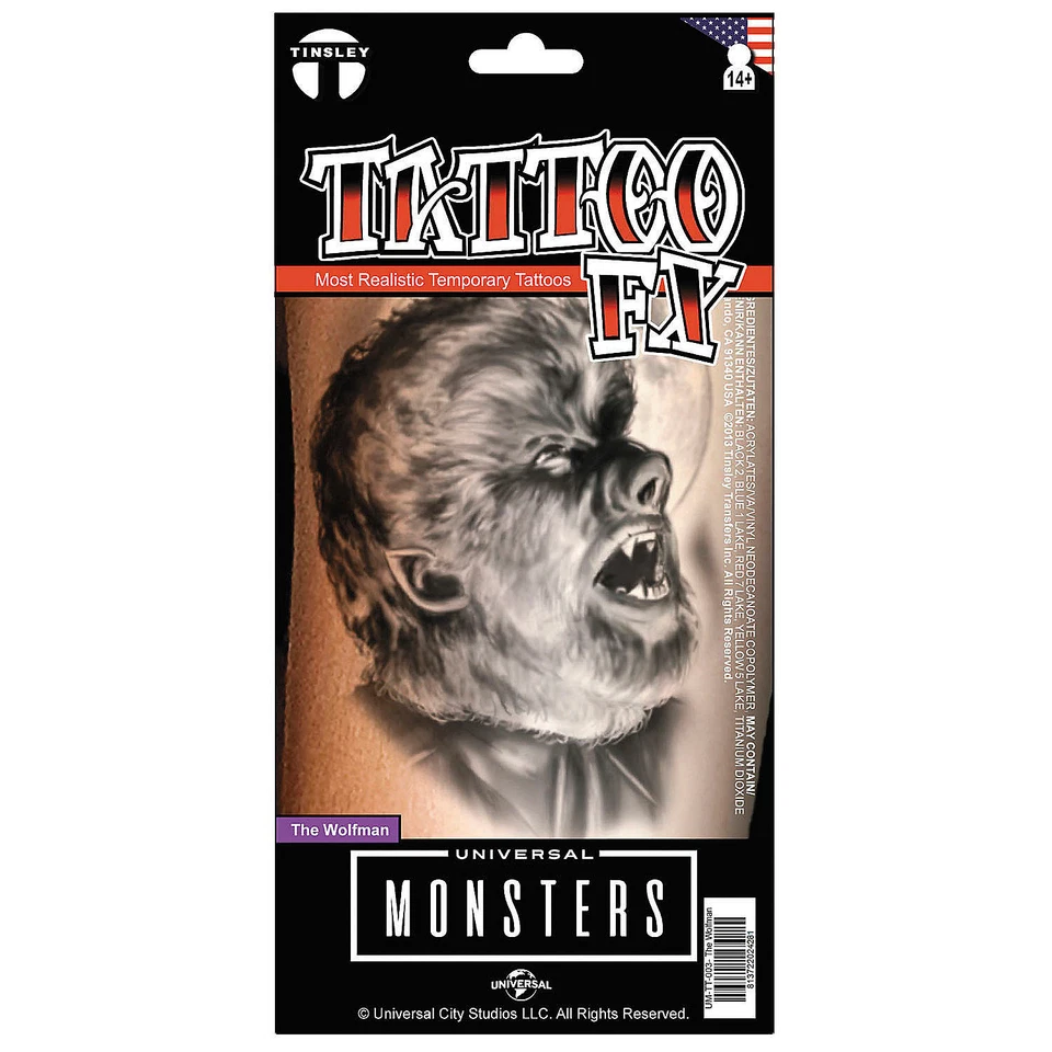 MORRIS COSTUMES Tinsley Transfers Universal Monsters The Wolfman Temporary Tattoo