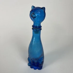 "Botella de vidrio italiana vintage Empoli 15"" gato azul verdoso MCM 1960" - Imagen 1 de 17
