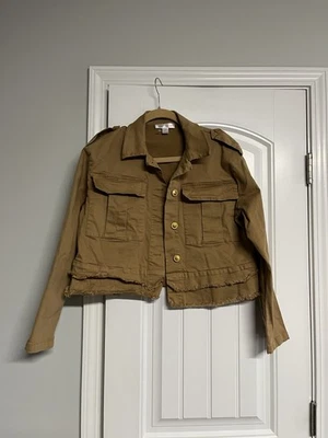 RENUAR  Fringe Trim Pockets Denim Jacket Brown Women SZ S 38 Bust STRETCH EUC - Image 1 of 4