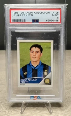 Tarjeta adhesiva de novato Javier Zanetti 1995-96 Panini Calciatori #105 PSA 9 RC Inter Foto 1 de 2