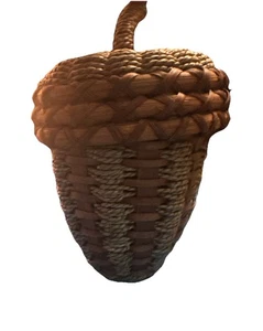 Cesto in vimini intrecciato a forma di ghianda con coperchio autunno autunno - Foto 1 di 5