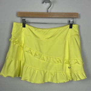 Nike Tennis Skirt Size L Yellow Tiered Ruffle Lettuce Hem Athletic Pickleball - Picture 1 of 7