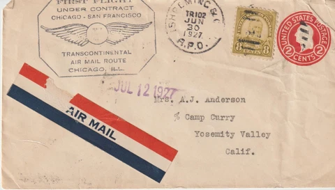 US Covers - First Flight - Chicago to San Fran - 30 June 1927 RPO Cover