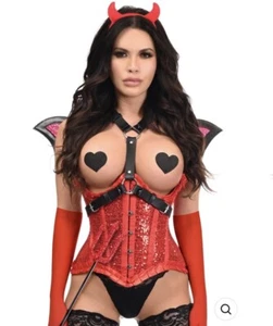 TOP DRAWER 5 PC RED SEQUIN DEVIL HARNESS CORSET COSTUME 6XL NEW - Picture 1 of 6