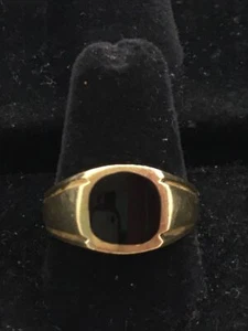 Beautiful 14K Yellow Gold Black Enamel Men’s Signet Ring 7gr. Size 9.5 - Picture 1 of 12