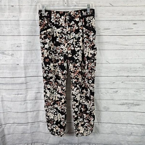 Cartonnier Womens Cropped Pants Sz 8 Black Brown Floral Mid Rise - Picture 1 of 7