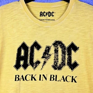 Lucky Brand ACDC Shirt Mens Small Yellow Casual BACK IN BLACK Music Rock NWT - Picture 1 of 14