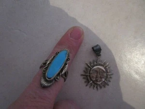  2tlg.Set Indianerschmuck Silber  Ring Türkis Stein Anhänger Sonne  - Bild 1 von 7