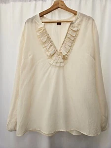 Olsen Pre-Owned 100% Silk Ivory Long Sleeve Ruffle Front Blouse US14 - Picture 1 of 5