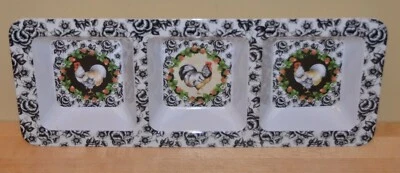 Keller-Charles Rooster Design 3 Section Serving Tray Chicken Melamine Dip Dish - Image 1 of 4