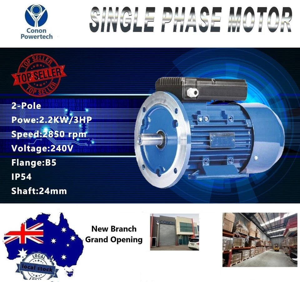 Replace Molnar hoist motor alts B5 2.2kw 3HP 2800pm single phase 240v 24mm shaft - image 1 of 4