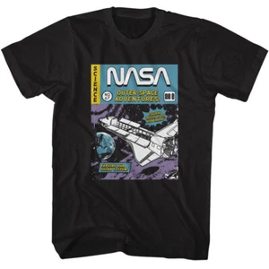 NASA Space Shuttle Outer Space Adventures Moon Landing 20c Comic Men's T Shirt - Picture 1 of 5