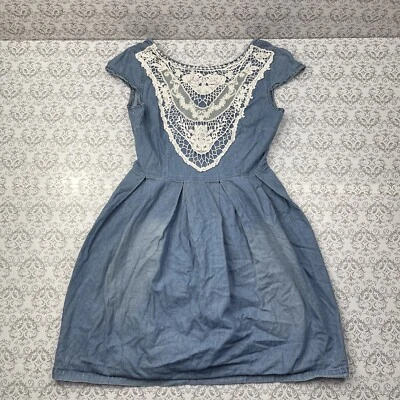 Vestido Clover + Scout Azul Lavado Bordado Diseño Línea A Denim Ligero M Foto 1 de 4