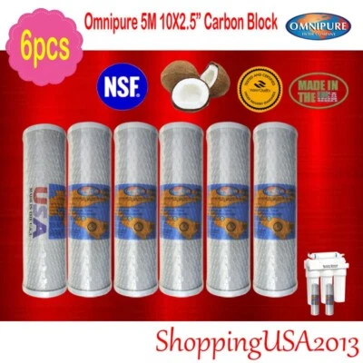 6 Pieces  Omnipure 5M Micron Coconut Carbon  10X2.5" Ro Water Filter CTO - Image 1 of 4