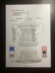 1930-31 Birmingham v Sunderland FA Cup Semi Final Matchsheet - Picture 1 of 1
