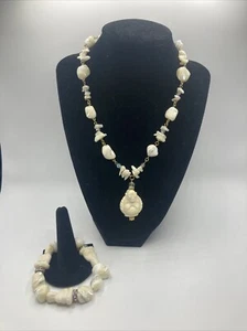 Kirks Folly Mother Of Pearl Buddha Necklace & Bracelet Set-RARE - Picture 1 of 7