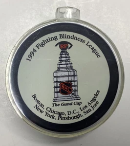1994 Fighting Blindness League Official NHL Hockey Puck Rare Grund Cup In Case - Picture 1 of 8