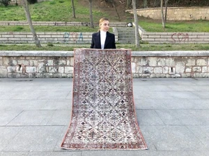 TRIBAL VINTAGE BOHO HAND KNOTTED OUSHAK WOOL HANDMADE TURKISH ANTIQUE AREA RUG - Picture 1 of 13