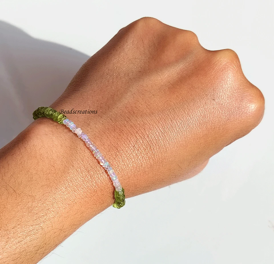 Natural Rondelle Green Peridot Opal Beads for Beaded Jewelry Gift for Her - Image 1 of 4