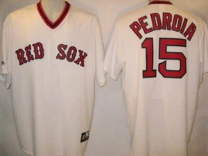 Dustin Pedroia Boston Red Sox Men's Large White Majestic 1970's V-Neck Jersey - Picture 1 of 2