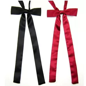 Women's Girls Long Wedding Banquet Solid Color Adjustable Bowtie Bow Tie Necktie - Picture 1 of 4