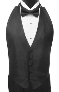 Juego de chaleco y corbata negro abierto espalda esmoquin espina de arenque boda graduación formal albañil - Imagen 1 de 5
