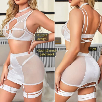 Sexy Lingerie Lace Dress Underwear w/Garter Belt Babydoll Nightwear Sleepwear - Image 1 of 4