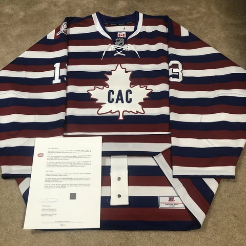 Game Issued Reebok Montreal Canadiens Barber Pole Cenntenial 100th NHL Jersey 56 Cover